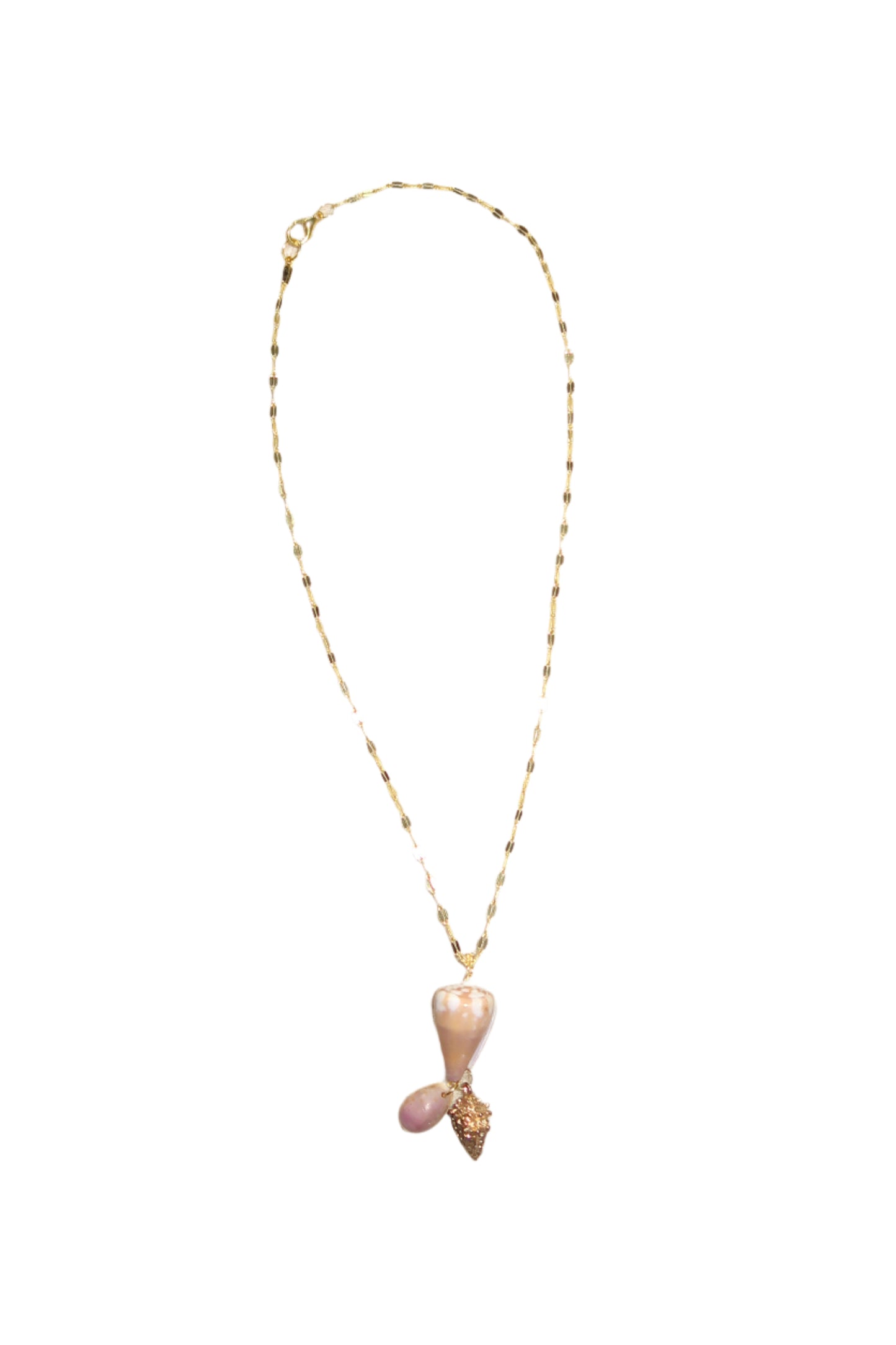 cone and cowry shell necklace with charm