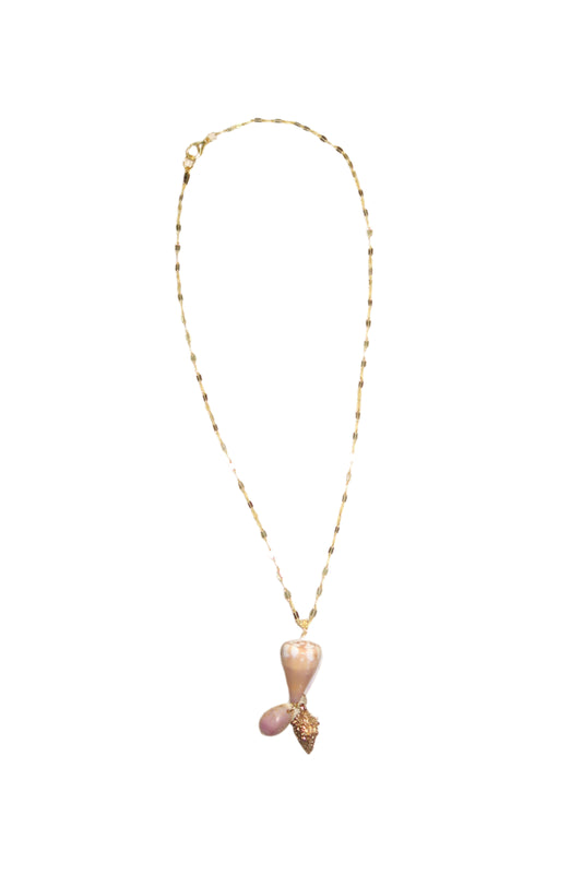 cone and cowry shell necklace with charm
